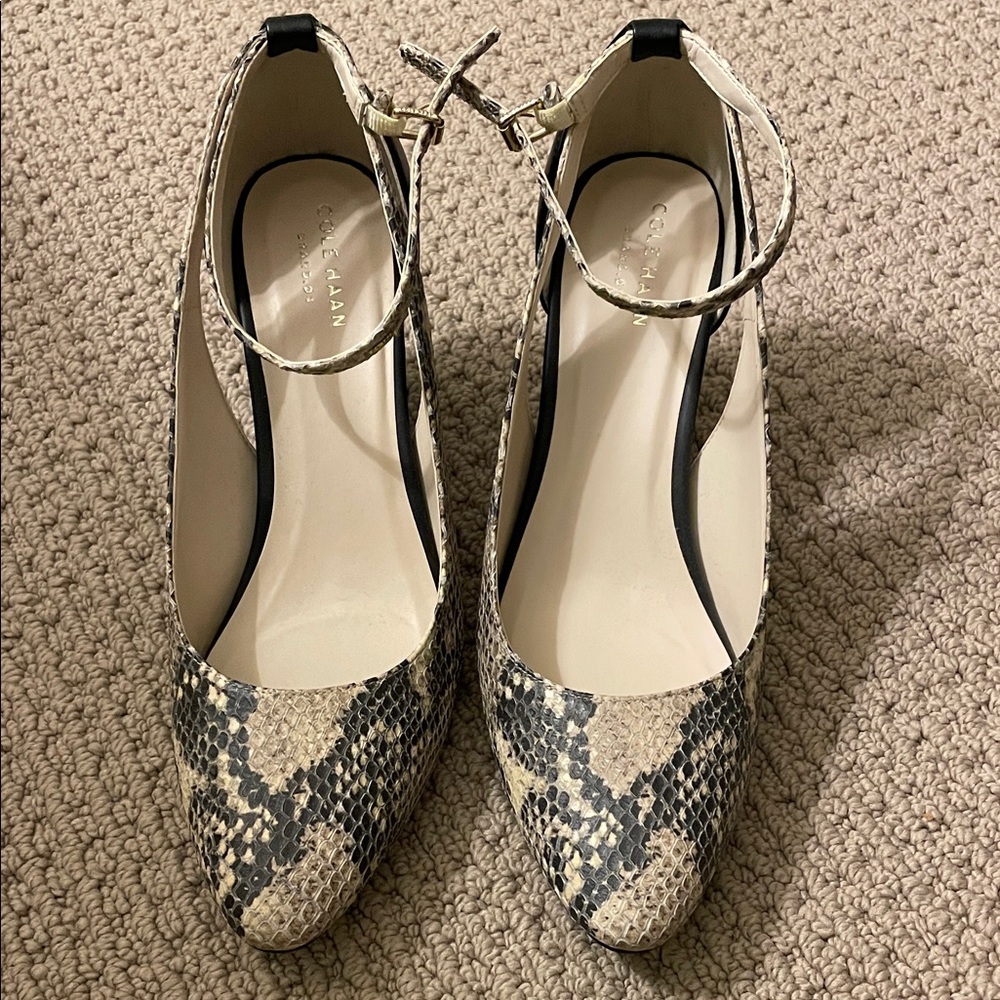 Cole Haan Black and Cream Snakeskin Heels
